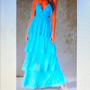 Lulu's Blue Tiered Ruffled Maxi Dress  size extra large nwt